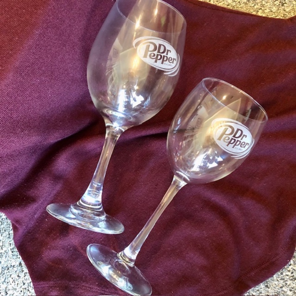 NWOT Set Of Two: Promotional Dr Pepper Wine Glass and Water Goblet